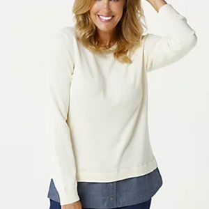 Denim & Co. Long Sleeve 2-fer Sweater with Denim Trim  7467